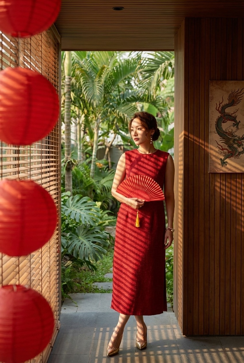 Đầm suông xẻ tà cotton đỏ thời trang Hity