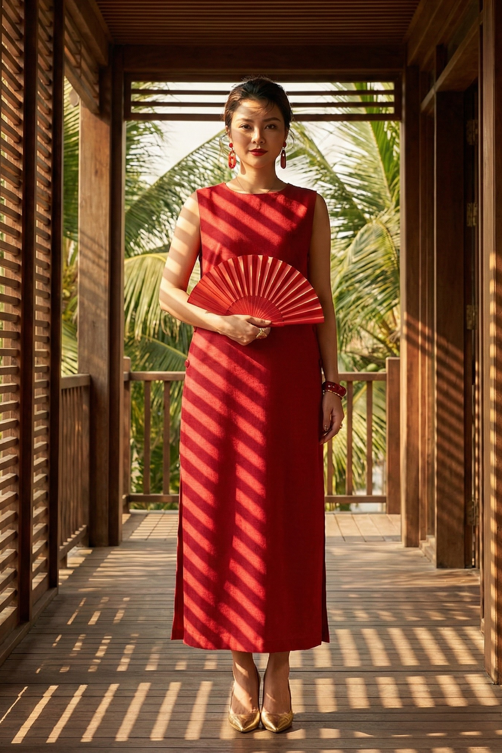 Đầm suông xẻ tà cotton đỏ thời trang Hity