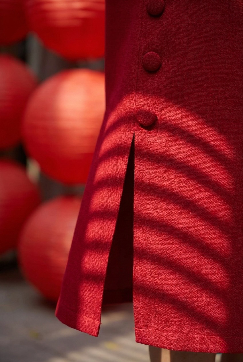 Đầm suông xẻ tà cotton đỏ thời trang Hity