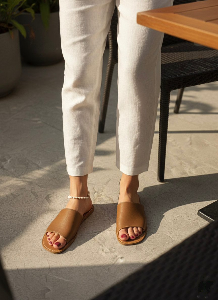 Dép lê quai ngang bảng rộng da bò cao cấp thời trang Hity