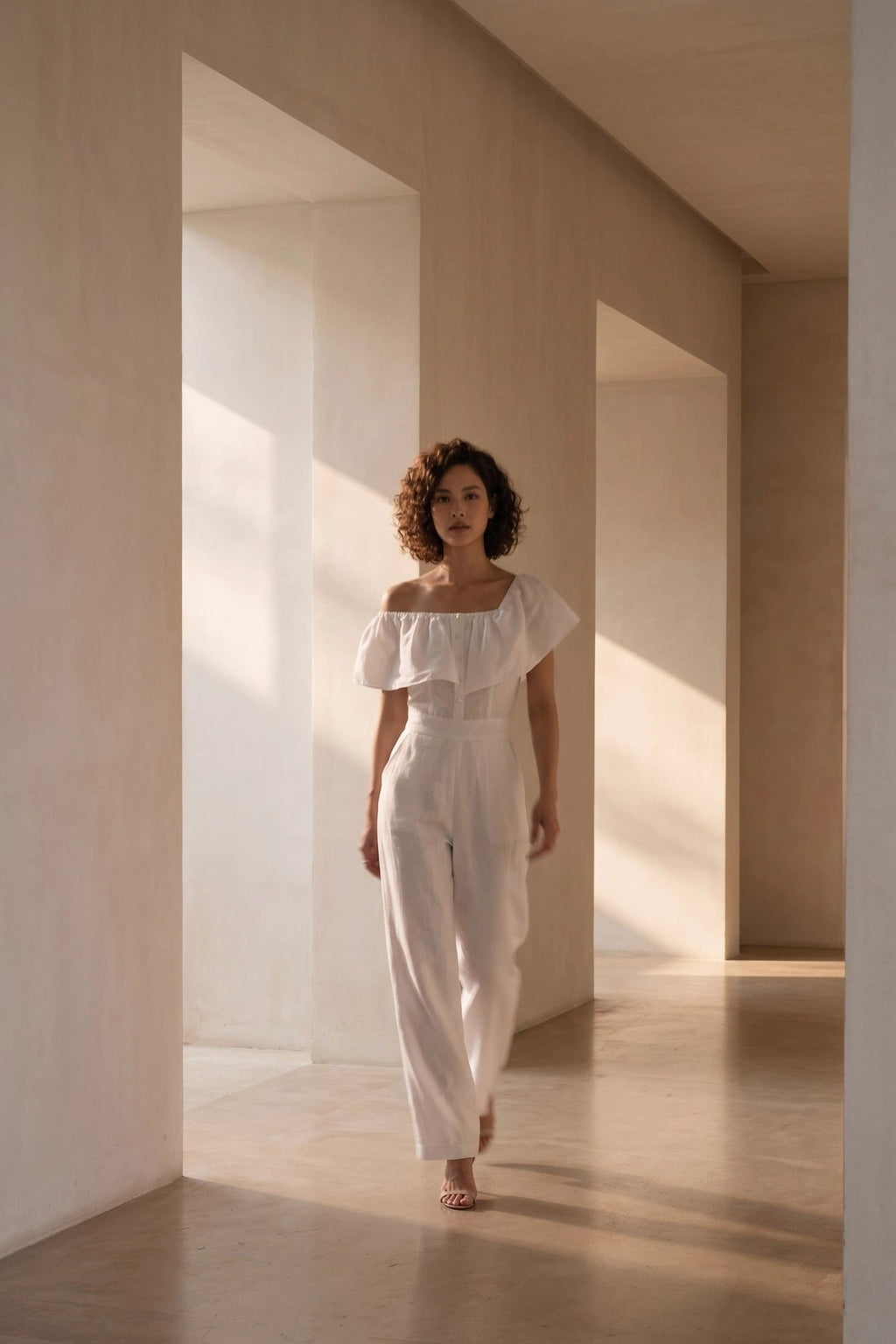 Đồ bay bộ áo liền quần jumpsuit linen trắng thời trang Hity