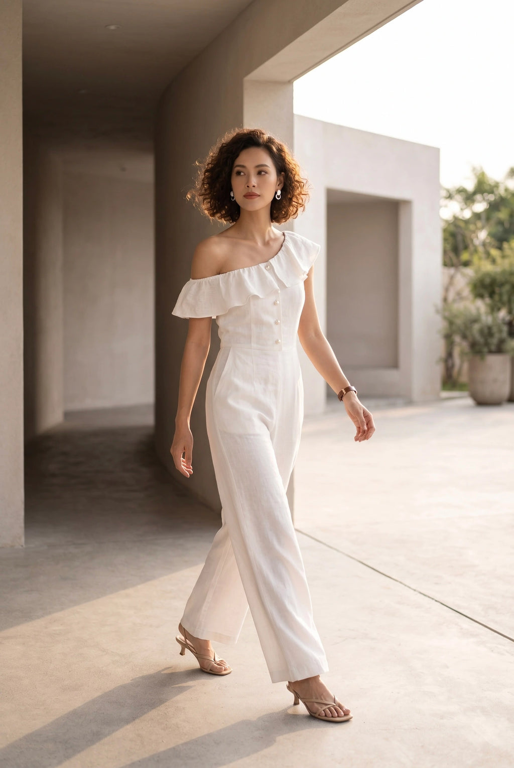 Đồ bay bộ áo liền quần jumpsuit linen trắng thời trang Hity