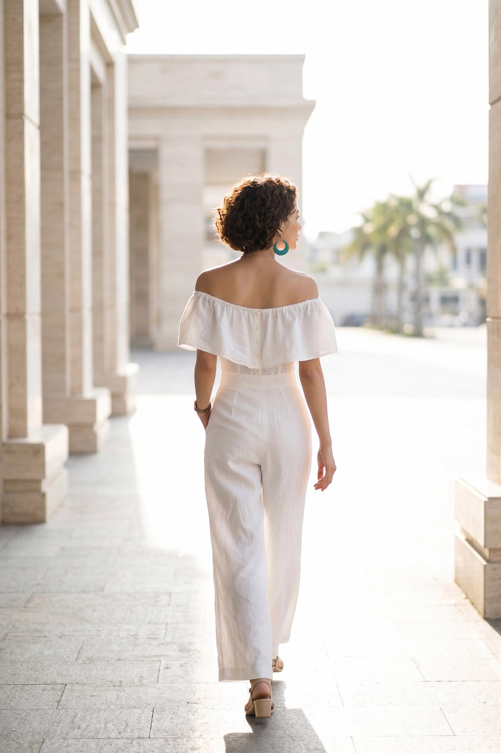 Đồ bay bộ áo liền quần jumpsuit linen trắng thời trang Hity