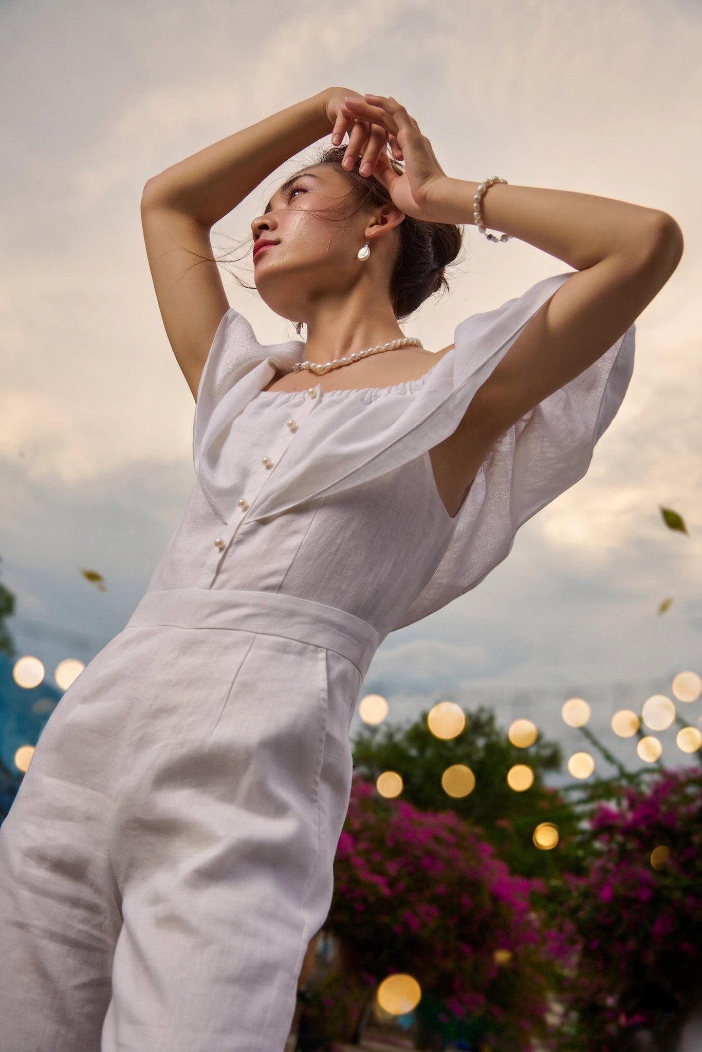 Đồ bay bộ áo liền quần jumpsuit linen trắng thời trang Hity