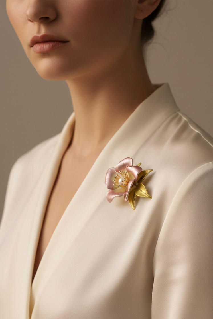 Cài áo hoa hồng đính ngọc trai baroque thời trang Hity