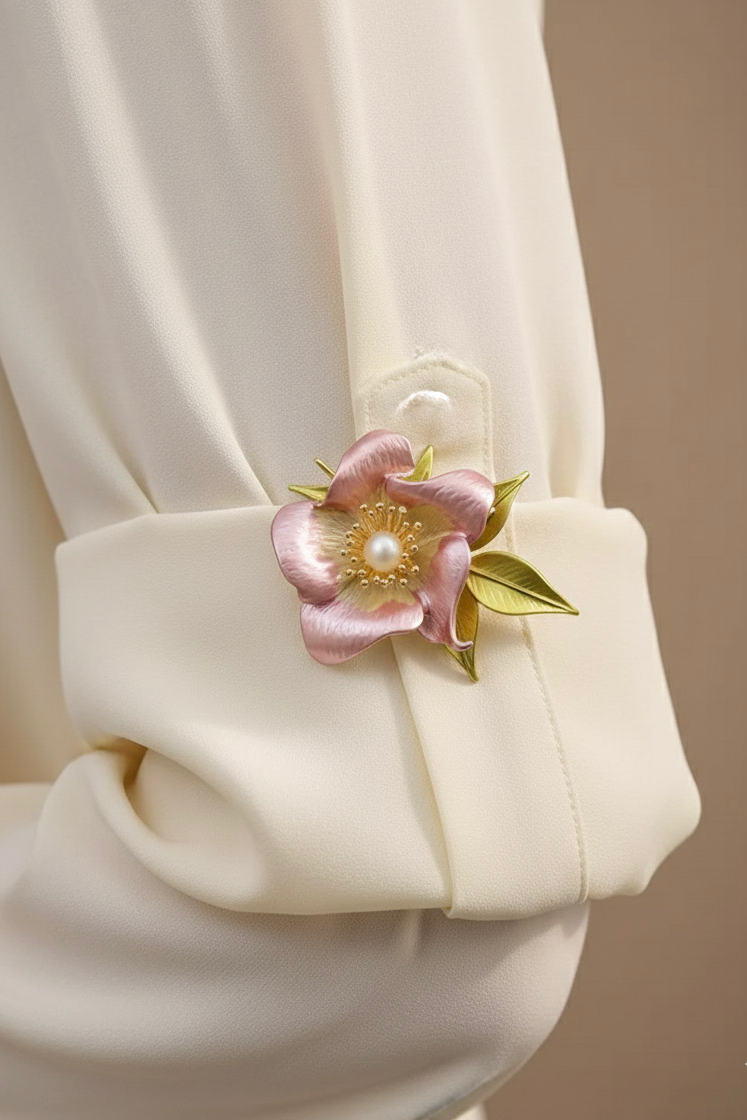 Cài áo hoa hồng đính ngọc trai baroque thời trang Hity