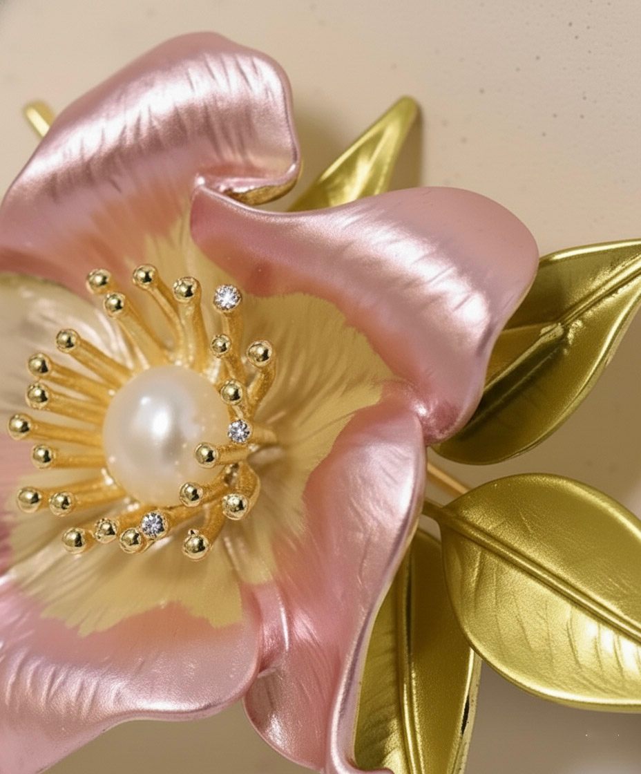 Cài áo hoa hồng đính ngọc trai baroque thời trang Hity