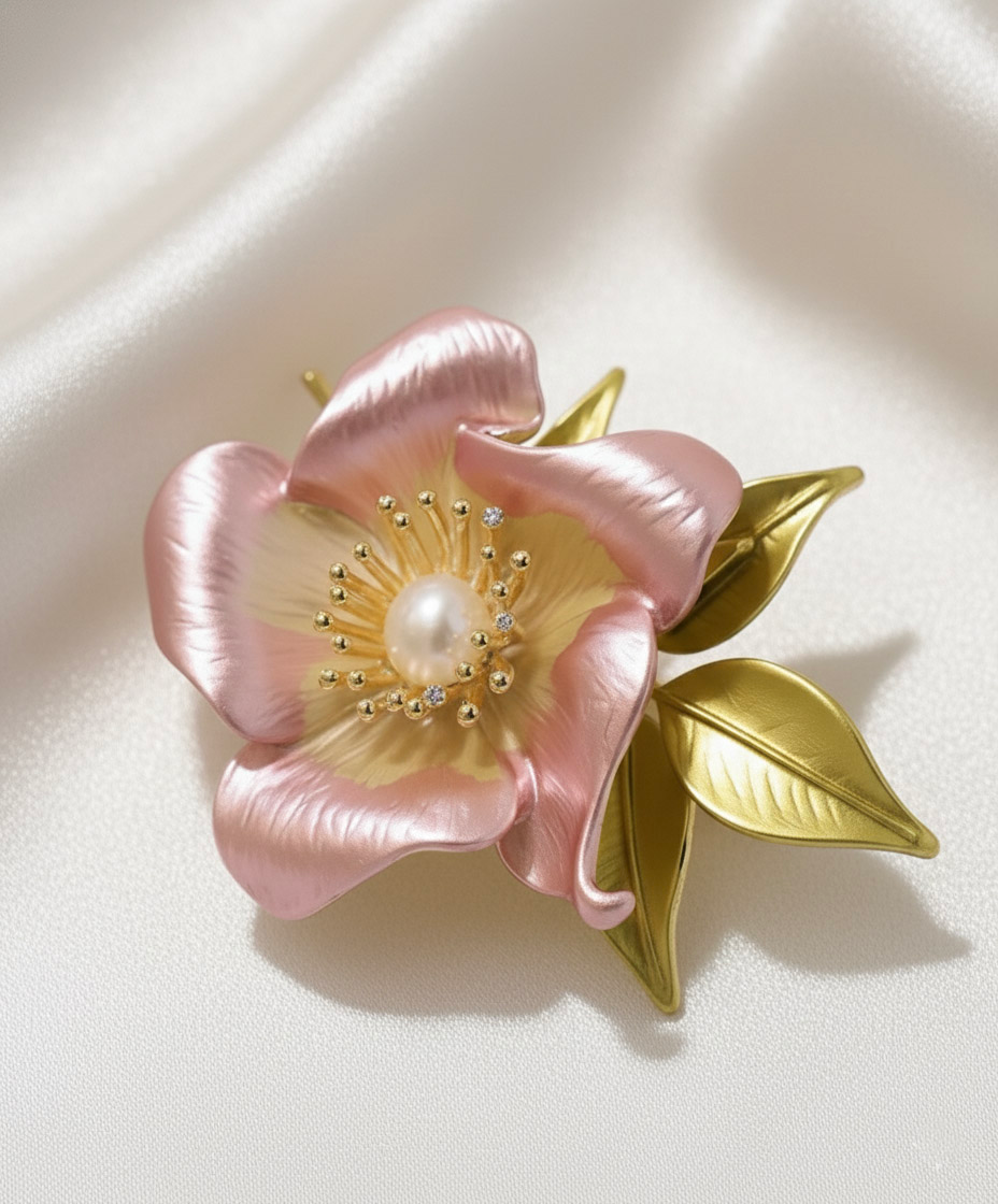 Cài áo hoa hồng đính ngọc trai baroque thời trang Hity