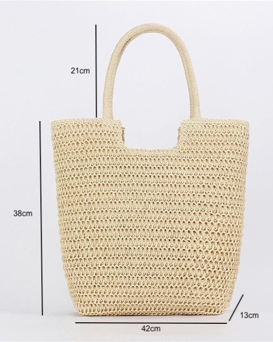 Giỏ cói giấy dáng tote mềm trang trí vỏ sò ốc thời trang Hity