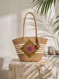 Giỏ tote cói trang trí thổ cẩm thời trang Hity