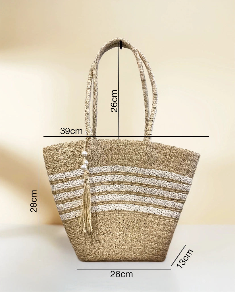 Giỏ tote cói trang trí thổ cẩm thời trang Hity