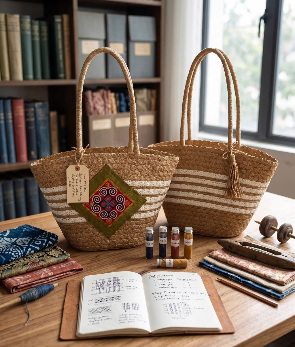 Giỏ tote cói trang trí thổ cẩm thời trang Hity