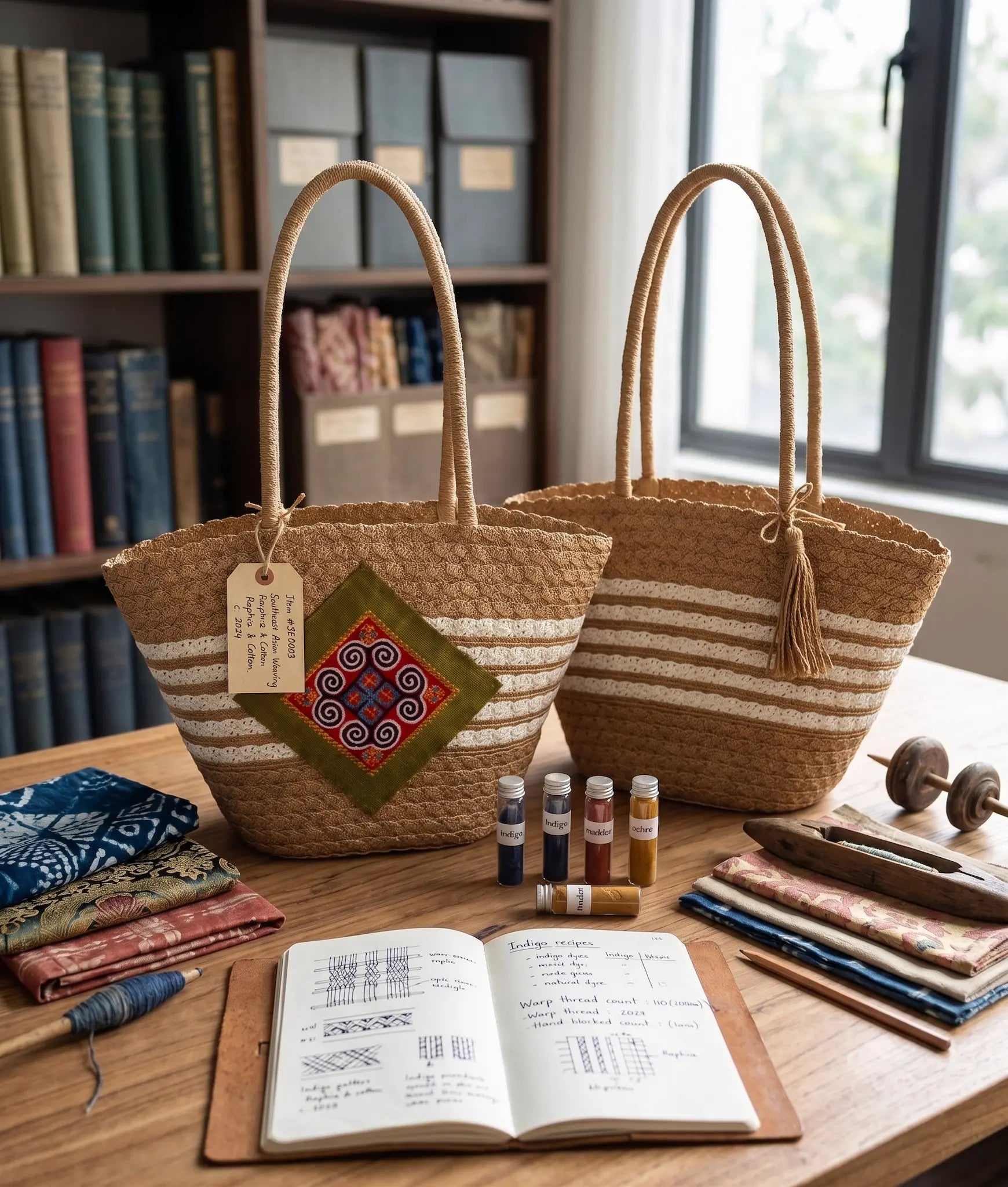 Giỏ tote cói trang trí thổ cẩm thời trang Hity