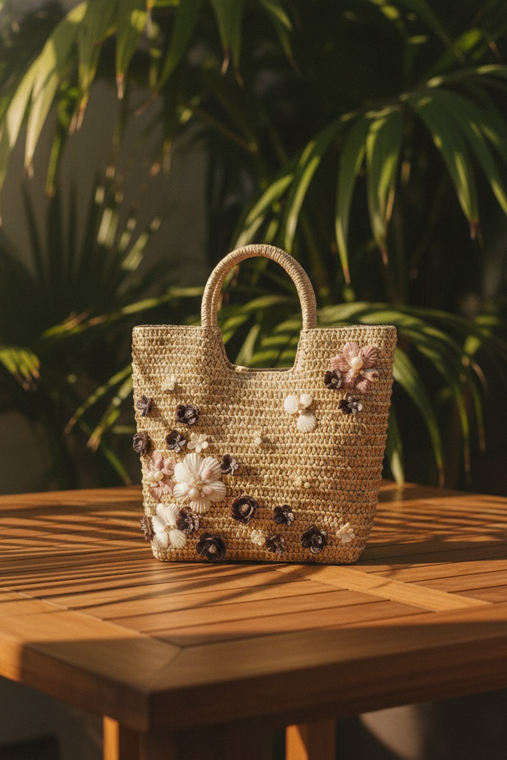 Giỏ cói giấy dáng tote mềm trang trí vỏ sò ốc thời trang Hity