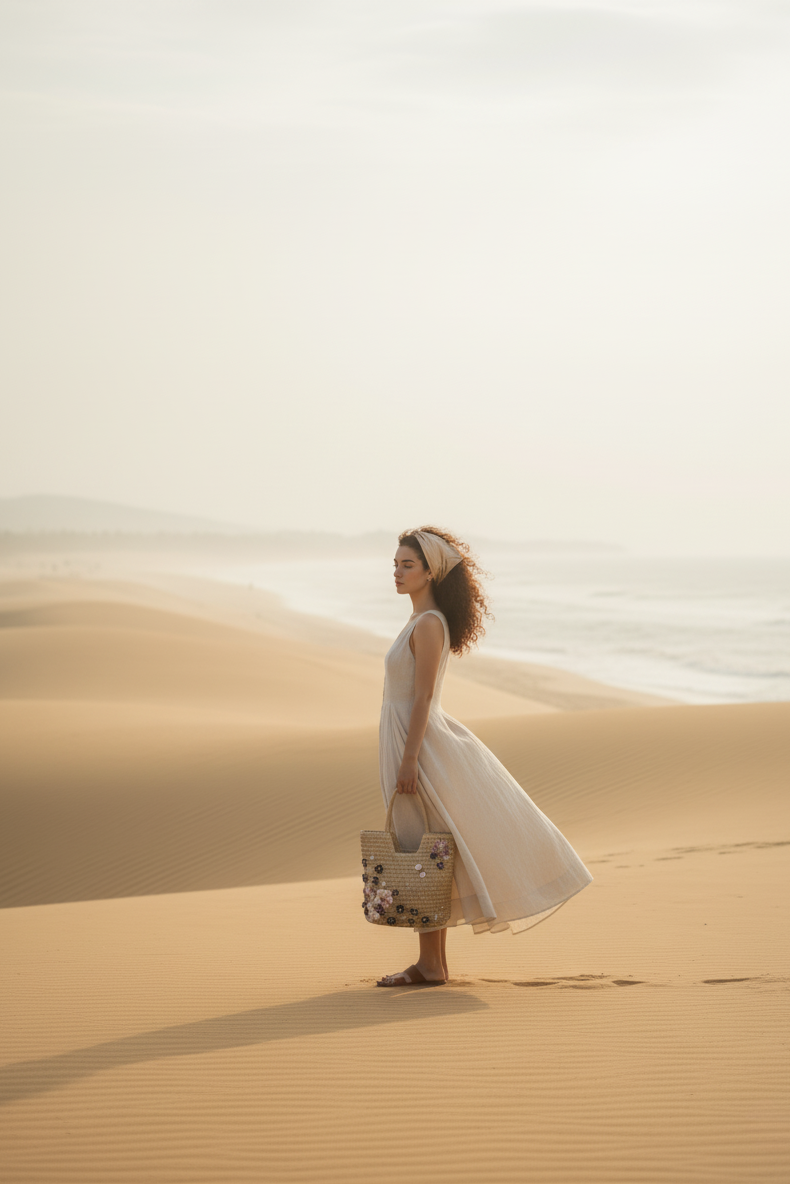 Giỏ cói giấy dáng tote mềm trang trí vỏ sò ốc thời trang Hity