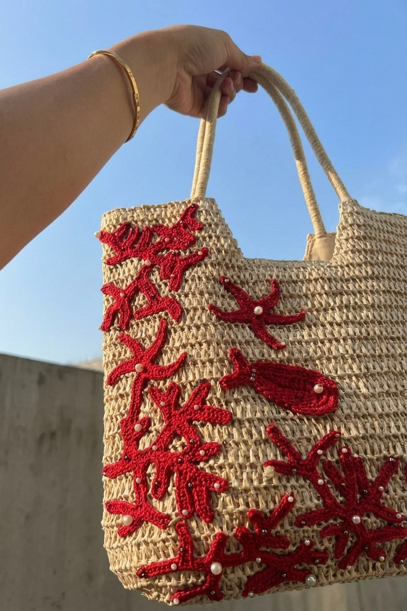 Giỏ cói giấy dáng tote mềm trang trí vỏ sò ốc thời trang Hity