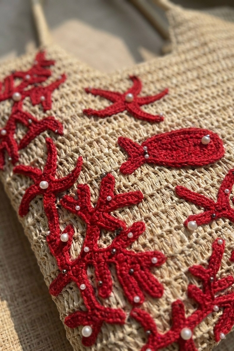 Giỏ cói giấy dáng tote mềm trang trí vỏ sò ốc thời trang Hity