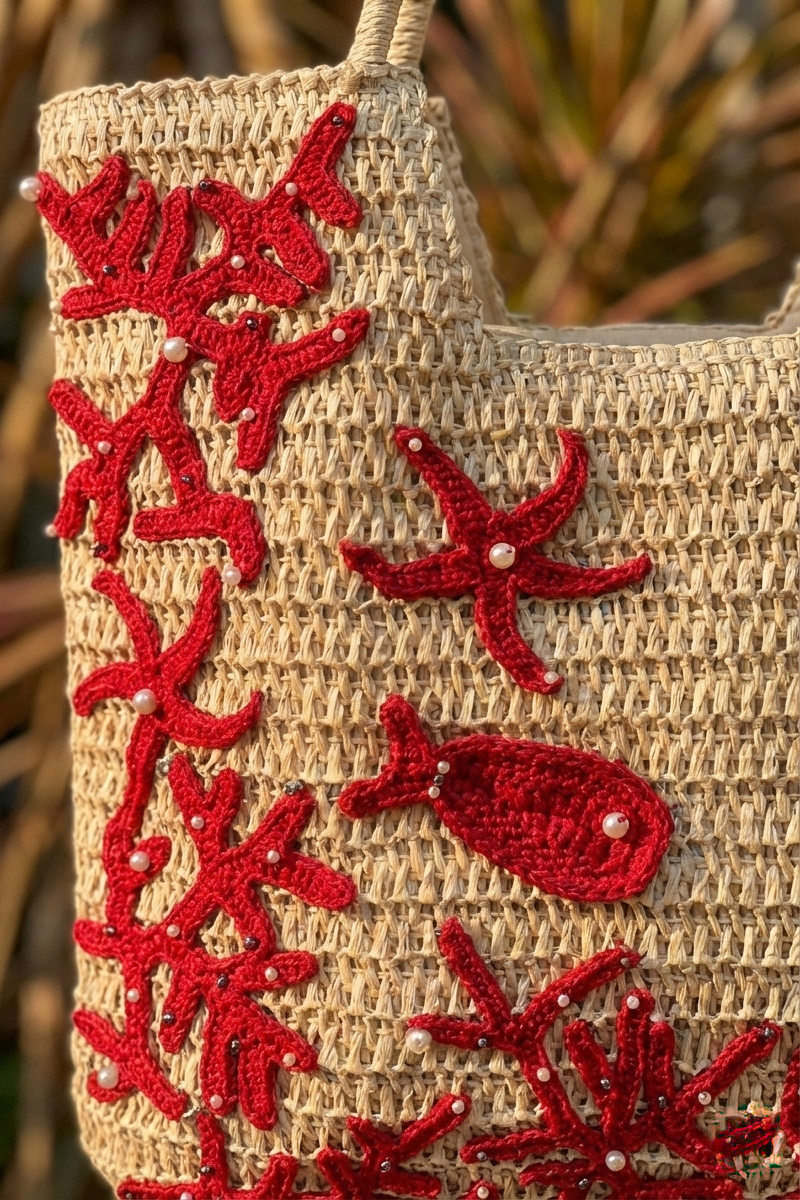 Giỏ cói giấy dáng tote mềm trang trí vỏ sò ốc thời trang Hity