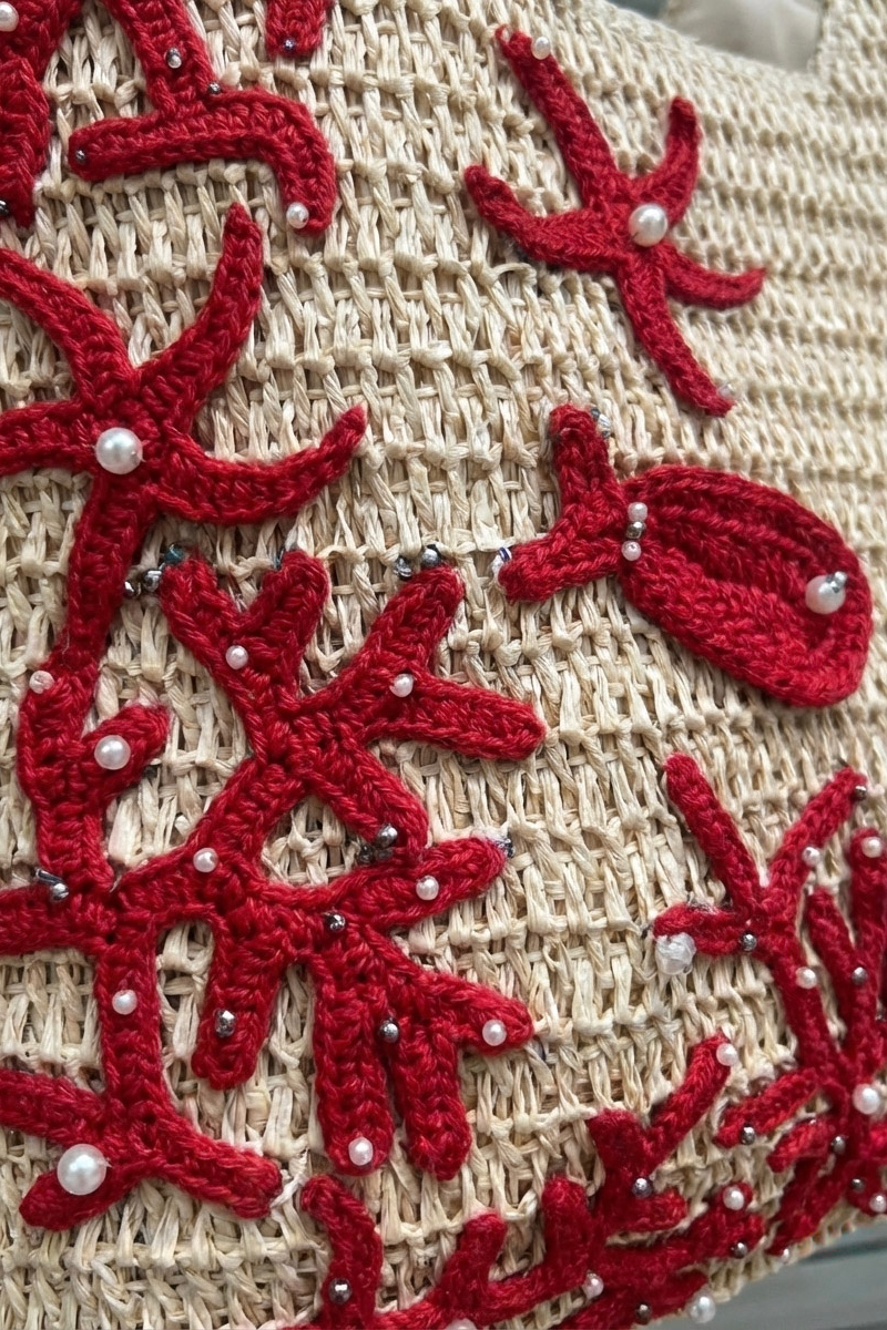 Giỏ cói giấy dáng tote mềm trang trí vỏ sò ốc thời trang Hity