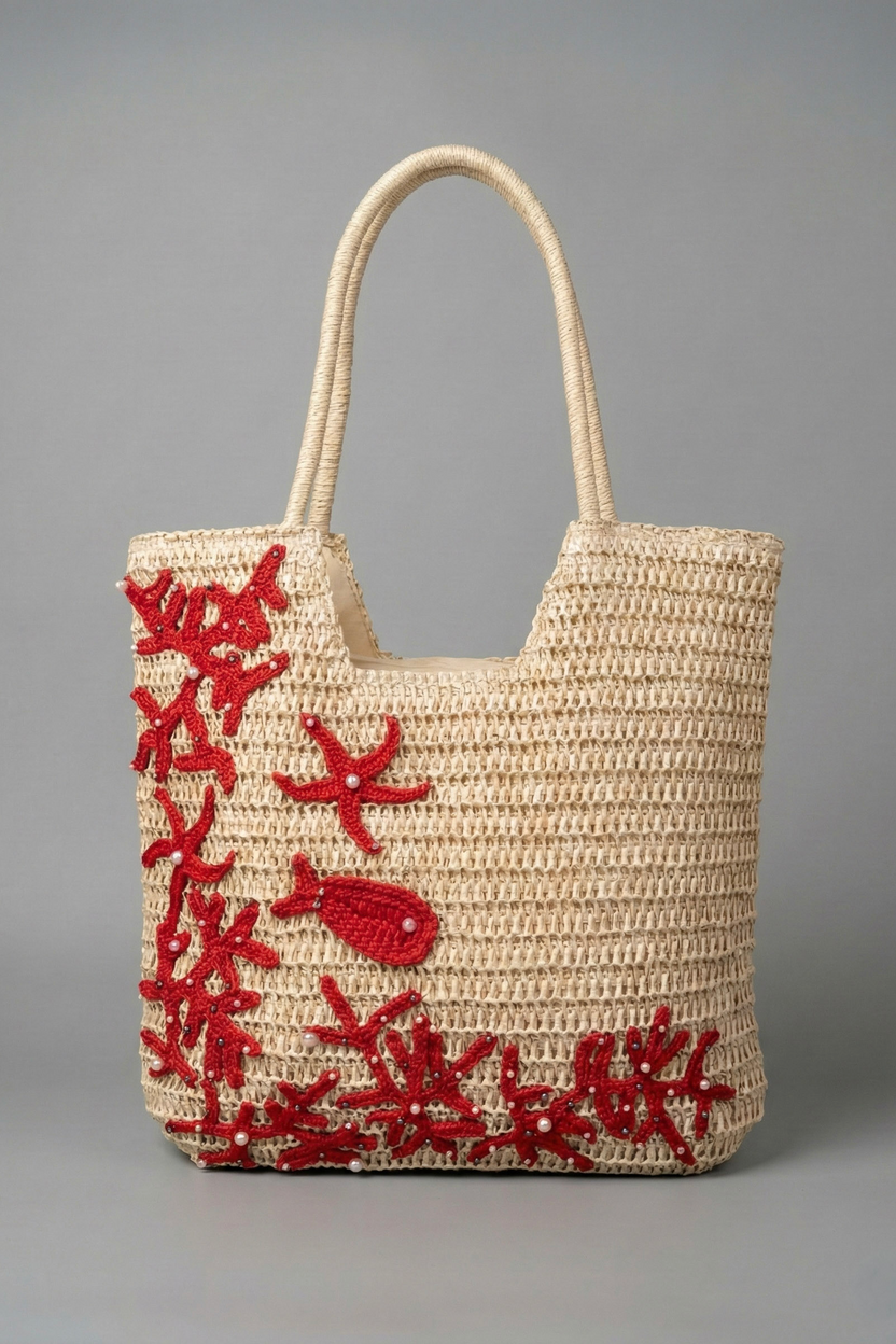 Giỏ cói giấy dáng tote mềm trang trí vỏ sò ốc thời trang Hity