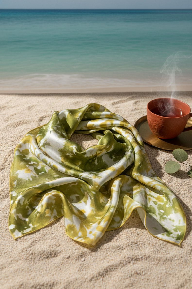 Khăn vuông lụa tơ tằm nhuộm loang tie dye thời trang Hity