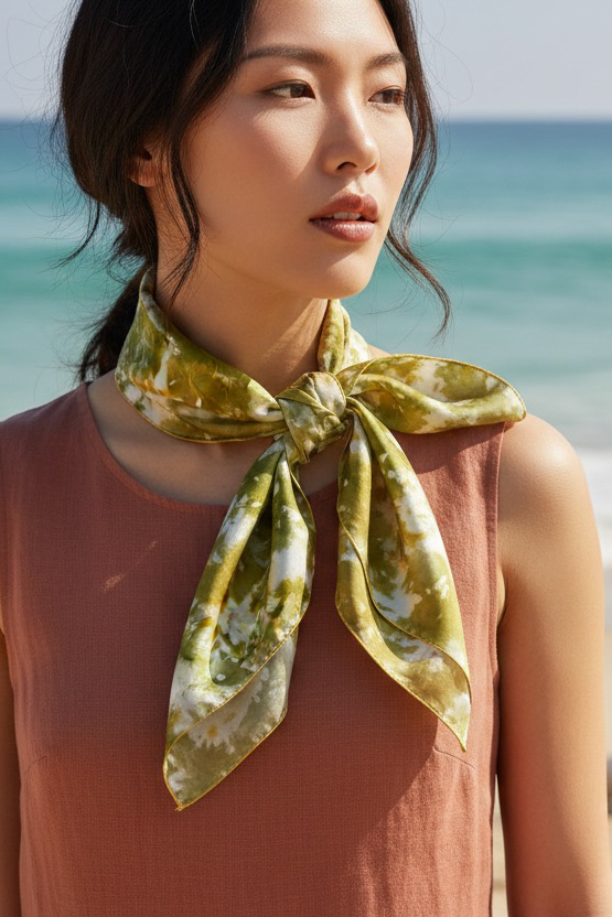 Khăn vuông lụa tơ tằm nhuộm loang tie dye thời trang Hity