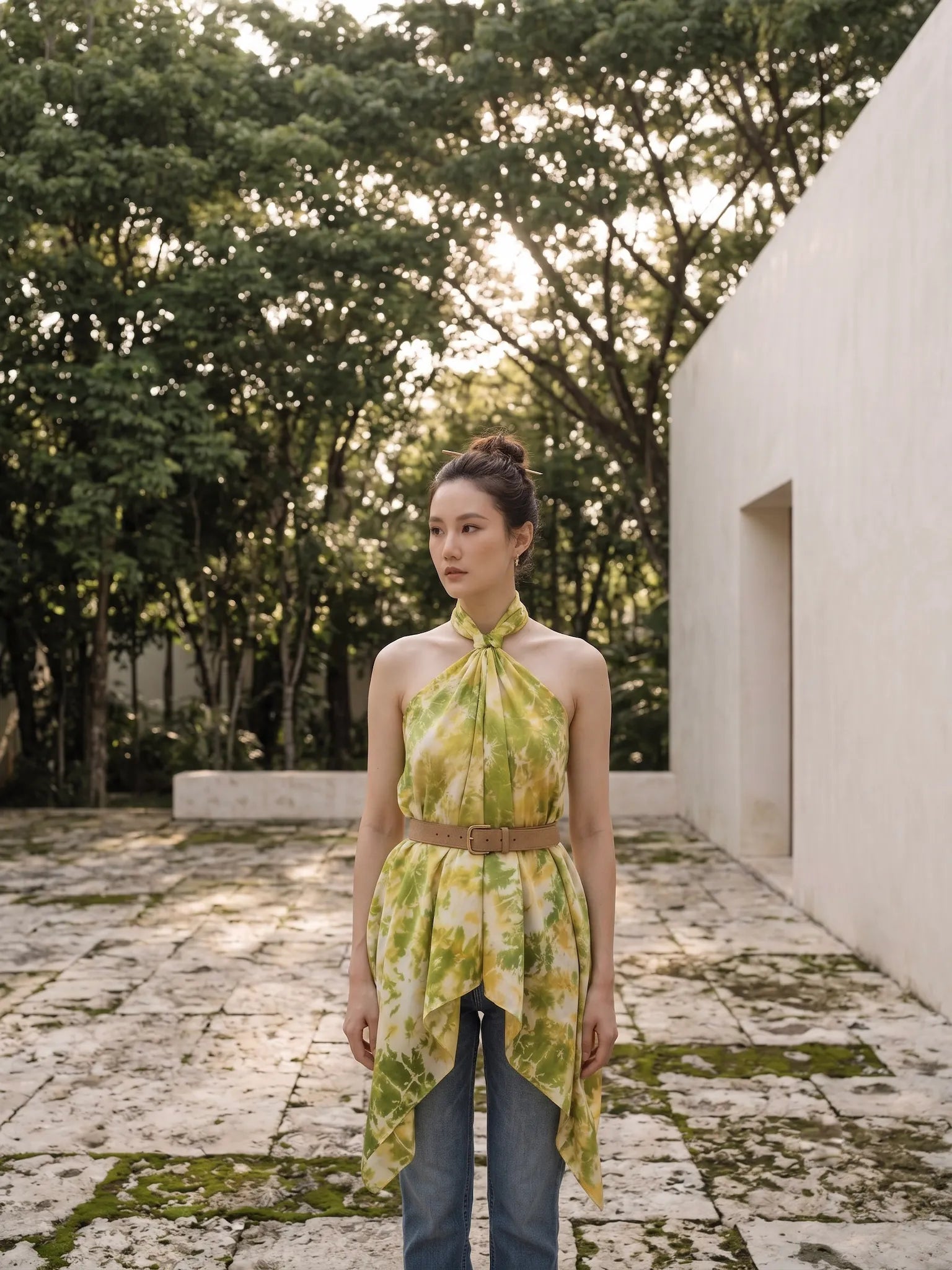 Khăn lụa tơ tằm nhuộm loang tiedye vuông thời trang Hity