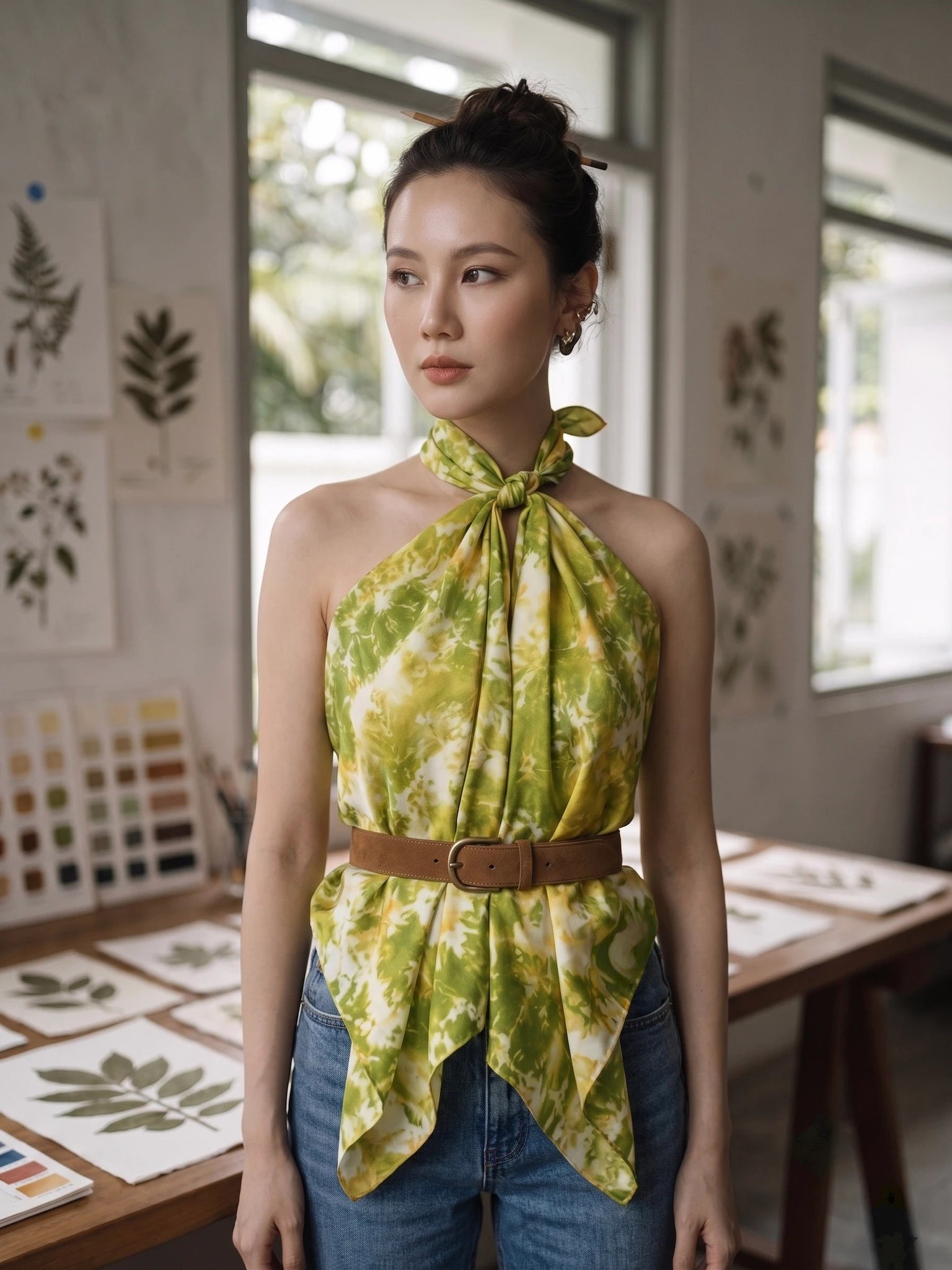 Khăn lụa tơ tằm nhuộm loang tiedye vuông thời trang Hity