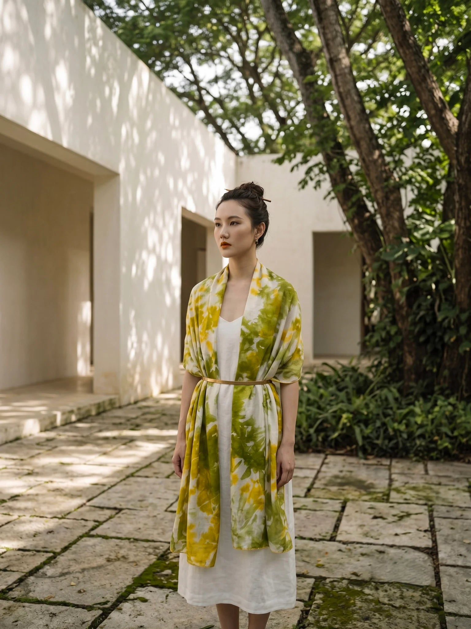 Khăn lụa tơ tằm nhuộm loang tiedye oversize thời trang Hity