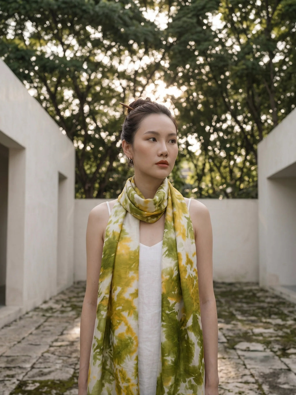 Khăn lụa tơ tằm nhuộm loang tiedye oversize thời trang Hity