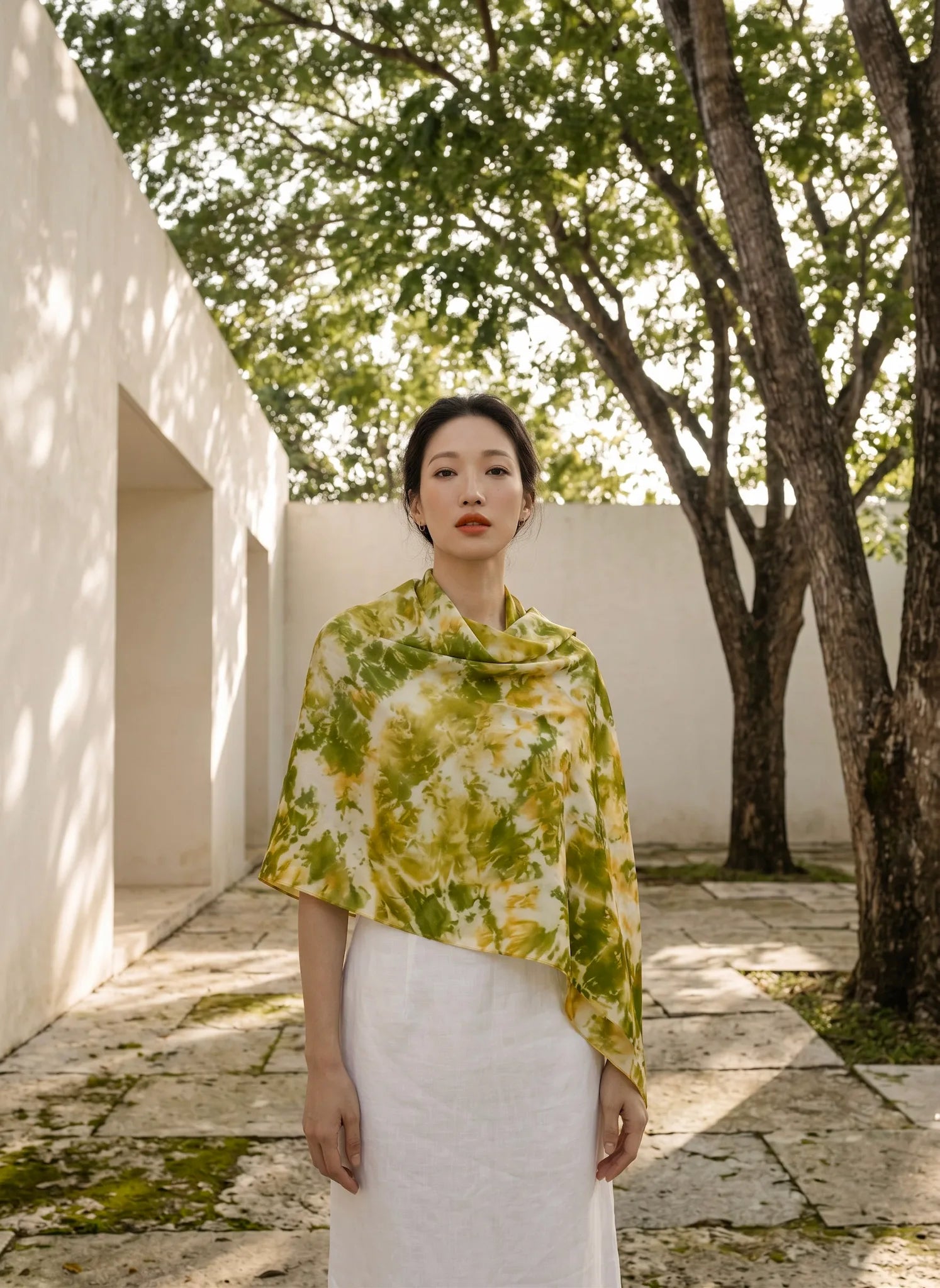 Khăn lụa tơ tằm nhuộm loang tiedye oversize thời trang Hity