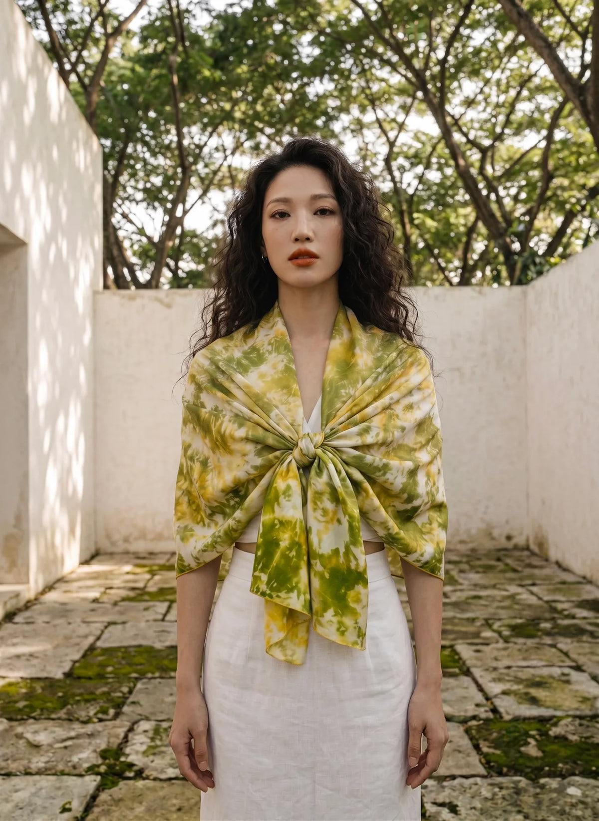 Khăn lụa tơ tằm nhuộm loang tiedye oversize thời trang Hity