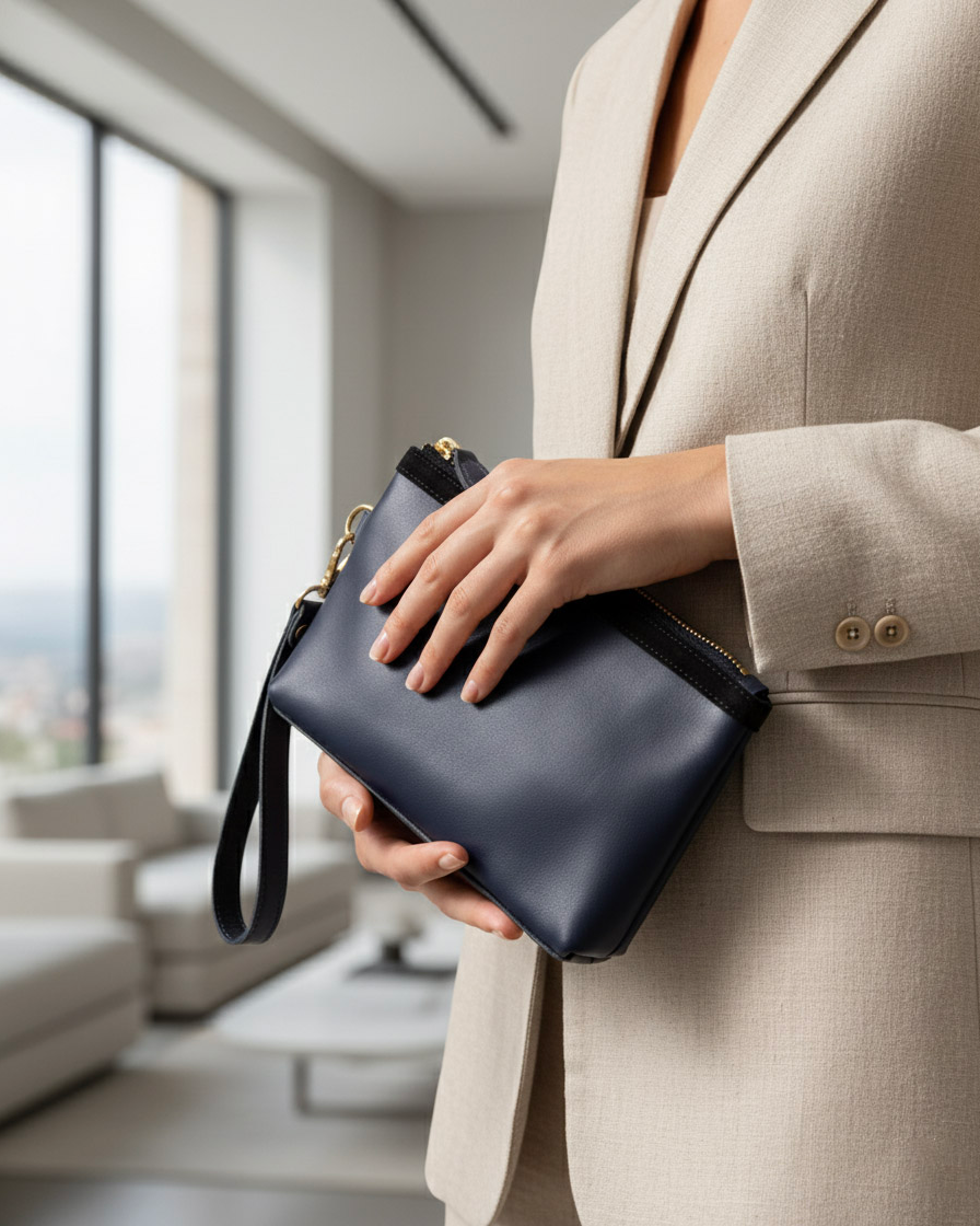 Ví da cầm tay clutch da bò Ý thời trang Hity