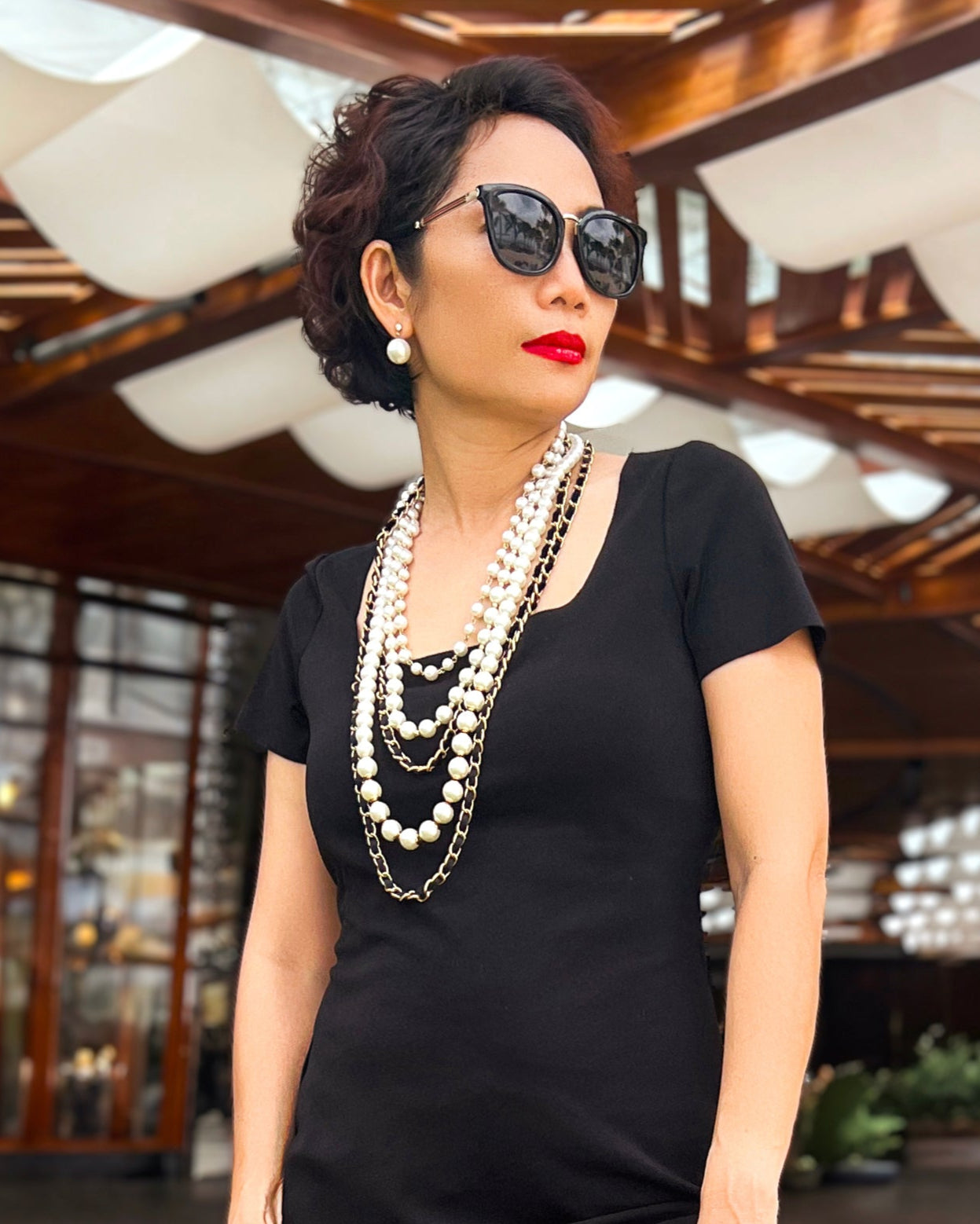 Vòng cổ nhiều tầng layer ngọc trai phối xích vàng thời trang Hity