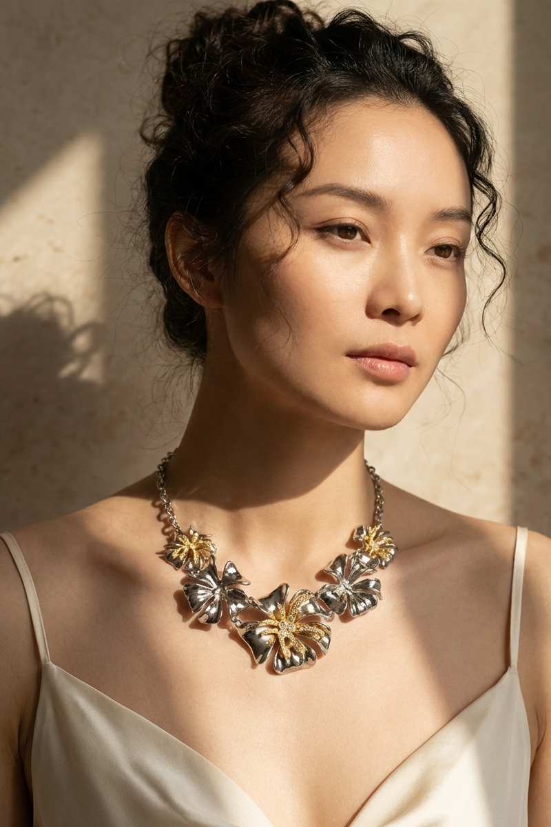 Vòng cổ statement mặt hoa bảng to thời trang Hity