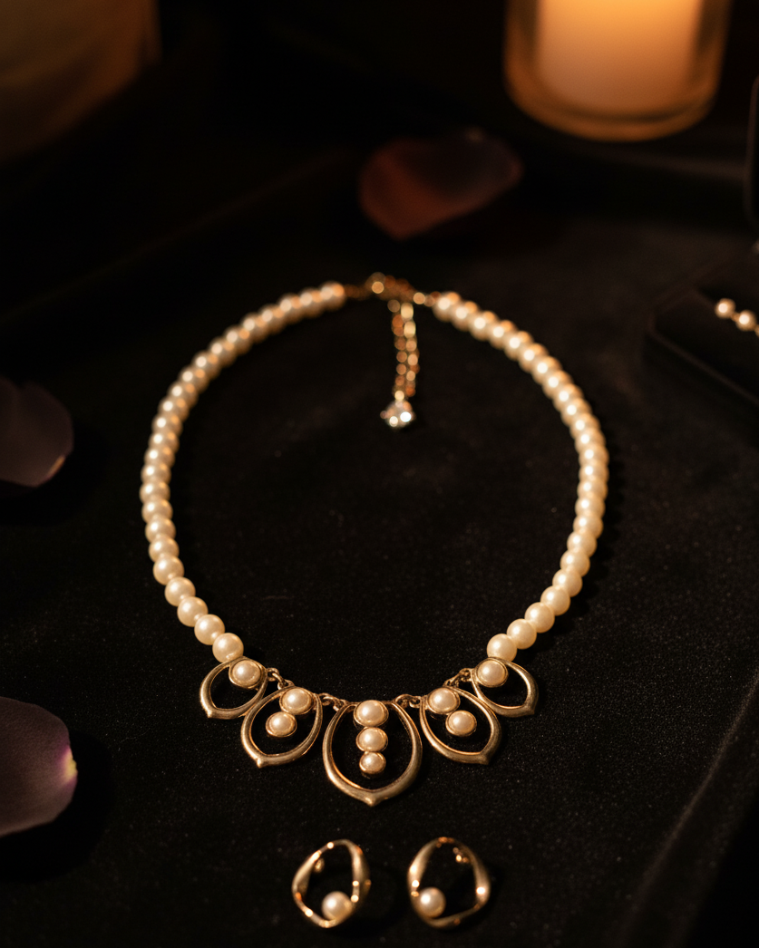 Bộ vòng cổ bông tai hạt trai thời trang Hity