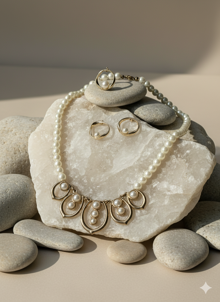 Bộ vòng cổ bông tai hạt trai thời trang Hity