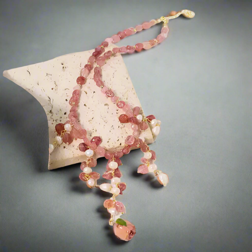 Vòng cổ đá thạch anh charm ngọc trai baroque thời trang Hity