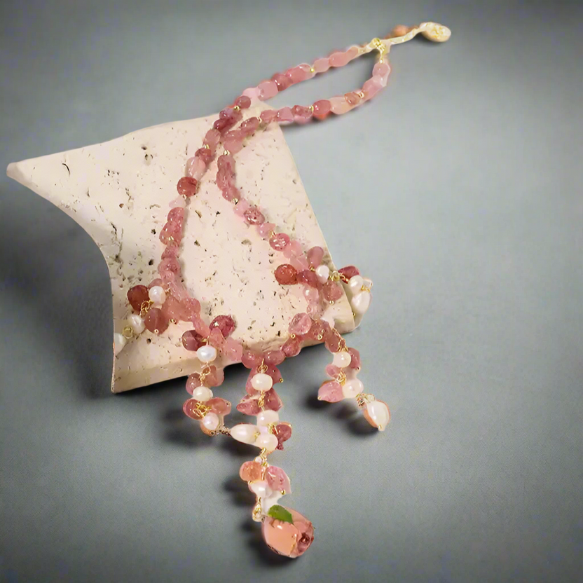 Vòng cổ đá thạch anh charm ngọc trai baroque thời trang Hity