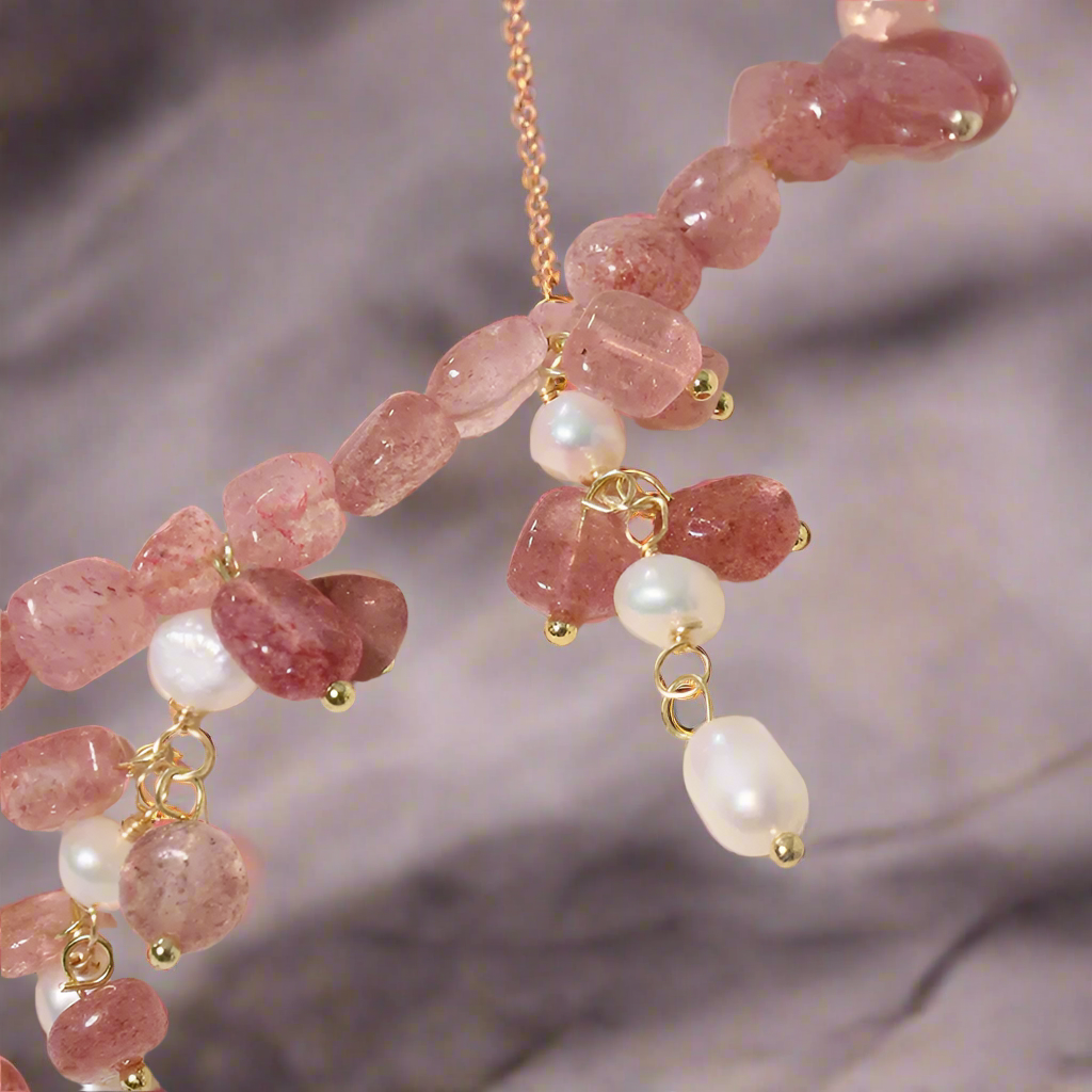 Vòng cổ đá thạch anh charm ngọc trai baroque thời trang Hity