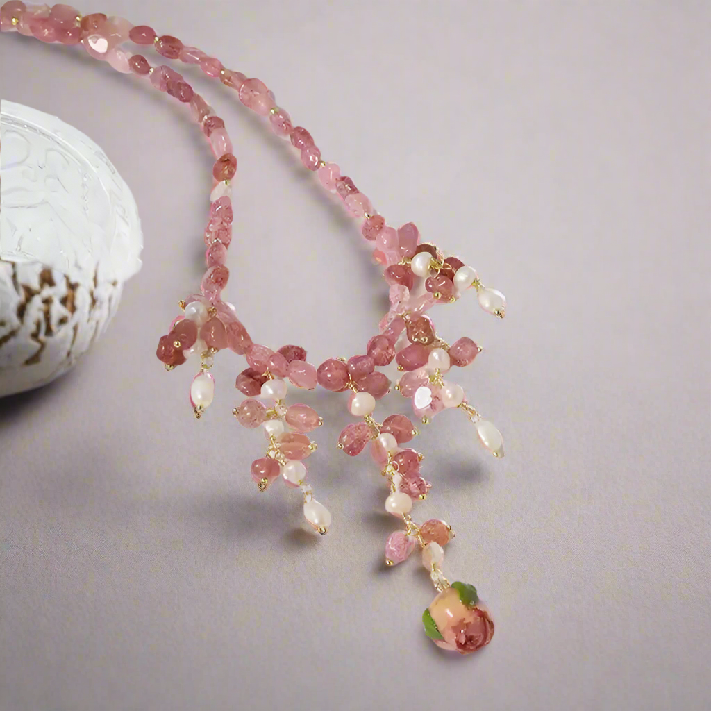 Vòng cổ đá thạch anh charm ngọc trai baroque thời trang Hity