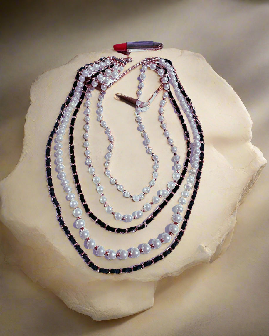 Vòng cổ nhiều tầng layer ngọc trai phối xích vàng thời trang Hity