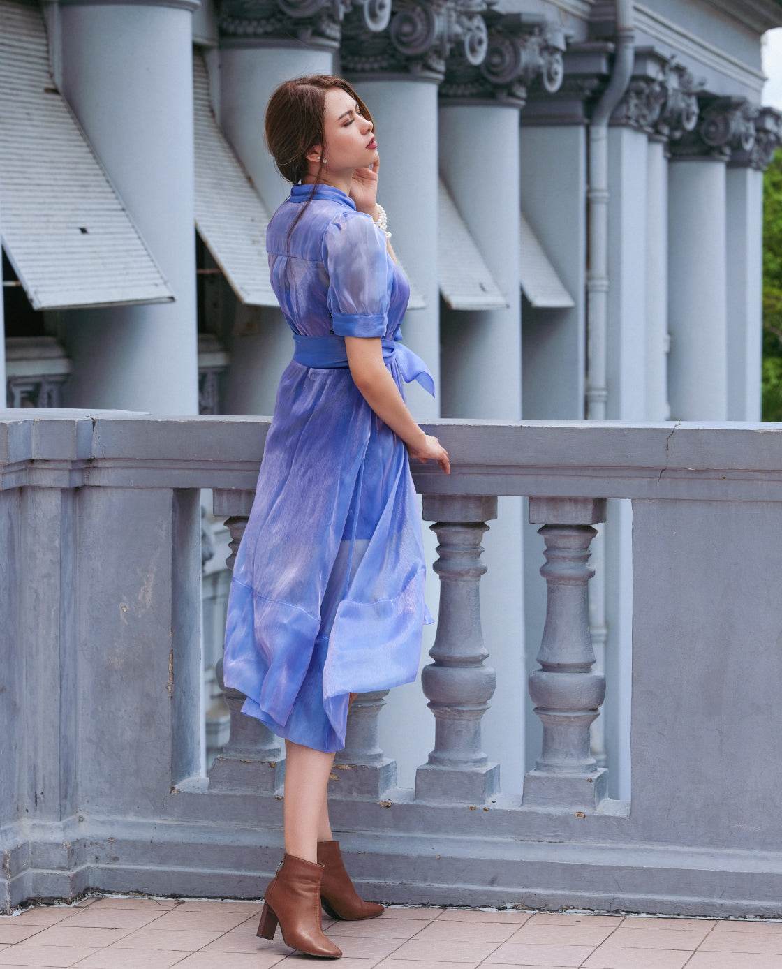 Đầm Sơ Mi Organza Lam DRE158 - Hity