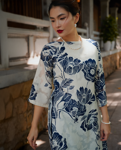 Áo Dài Cổ Thuyền Mẫu Đơn ADA013