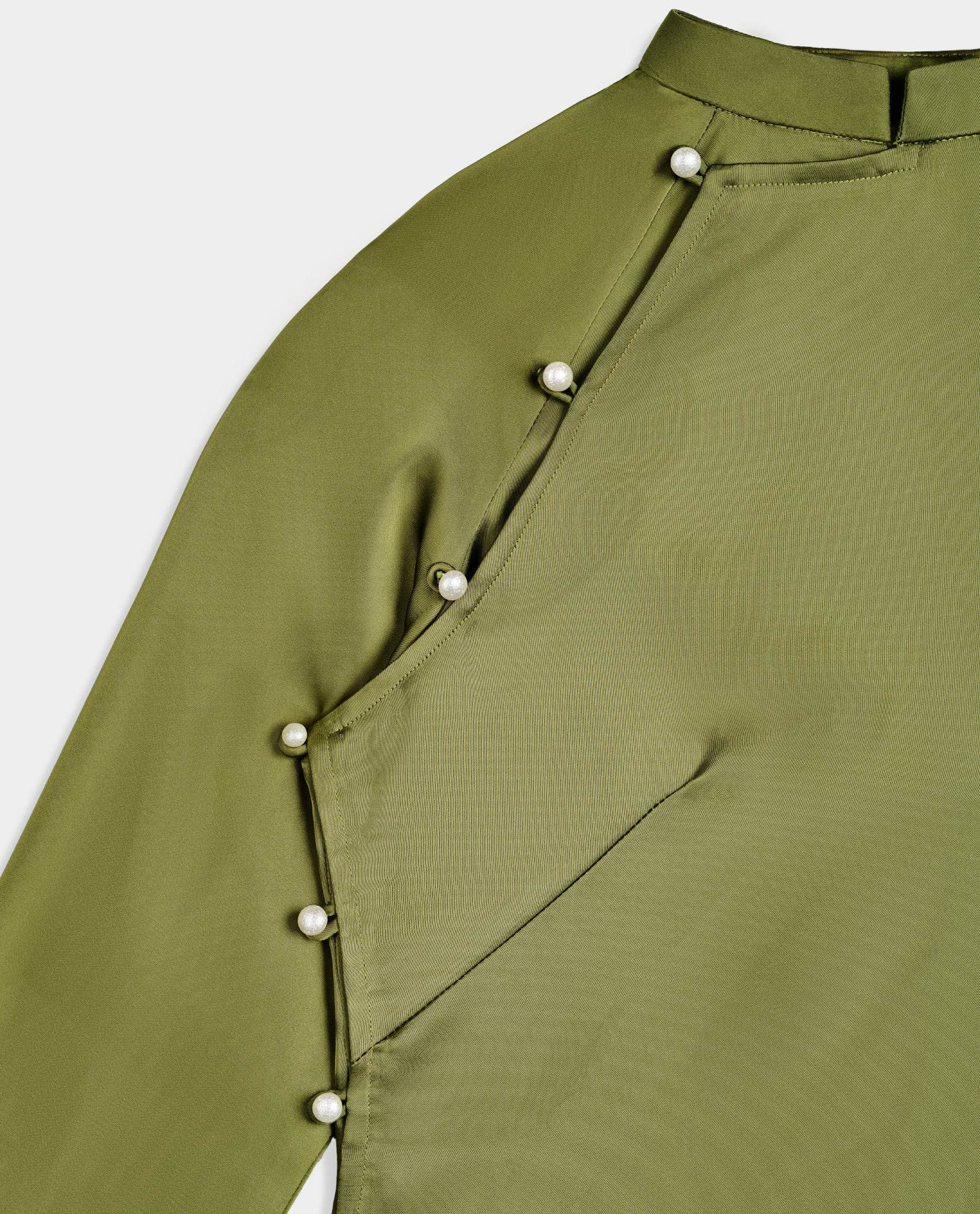 Áo dài raglan cổ hò xanh mạ thời trang Hity