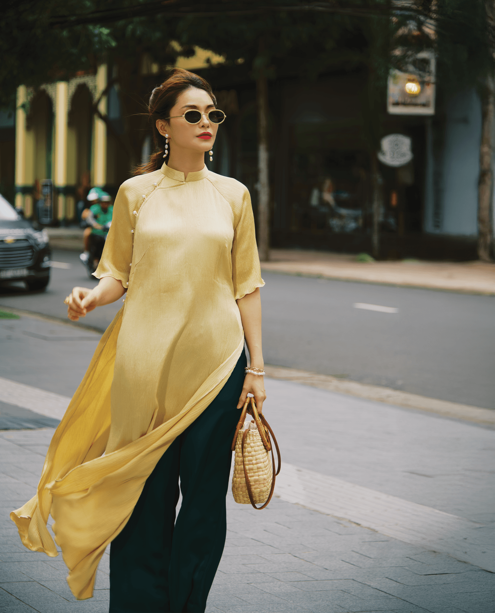 Áo Dài Lãnh Tơ Tằm Hoàng Kim ADA009 - Hity