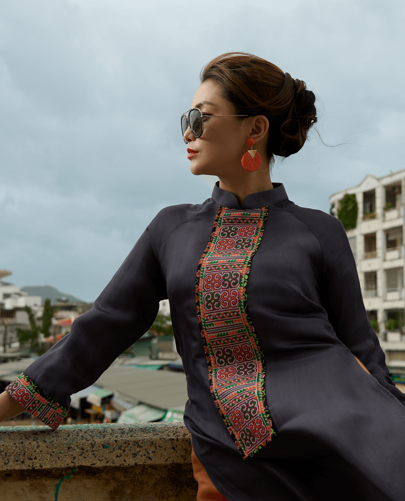 Áo Dài Lụa Thổ Cẩm Hoà Văn ADA010 - Hity