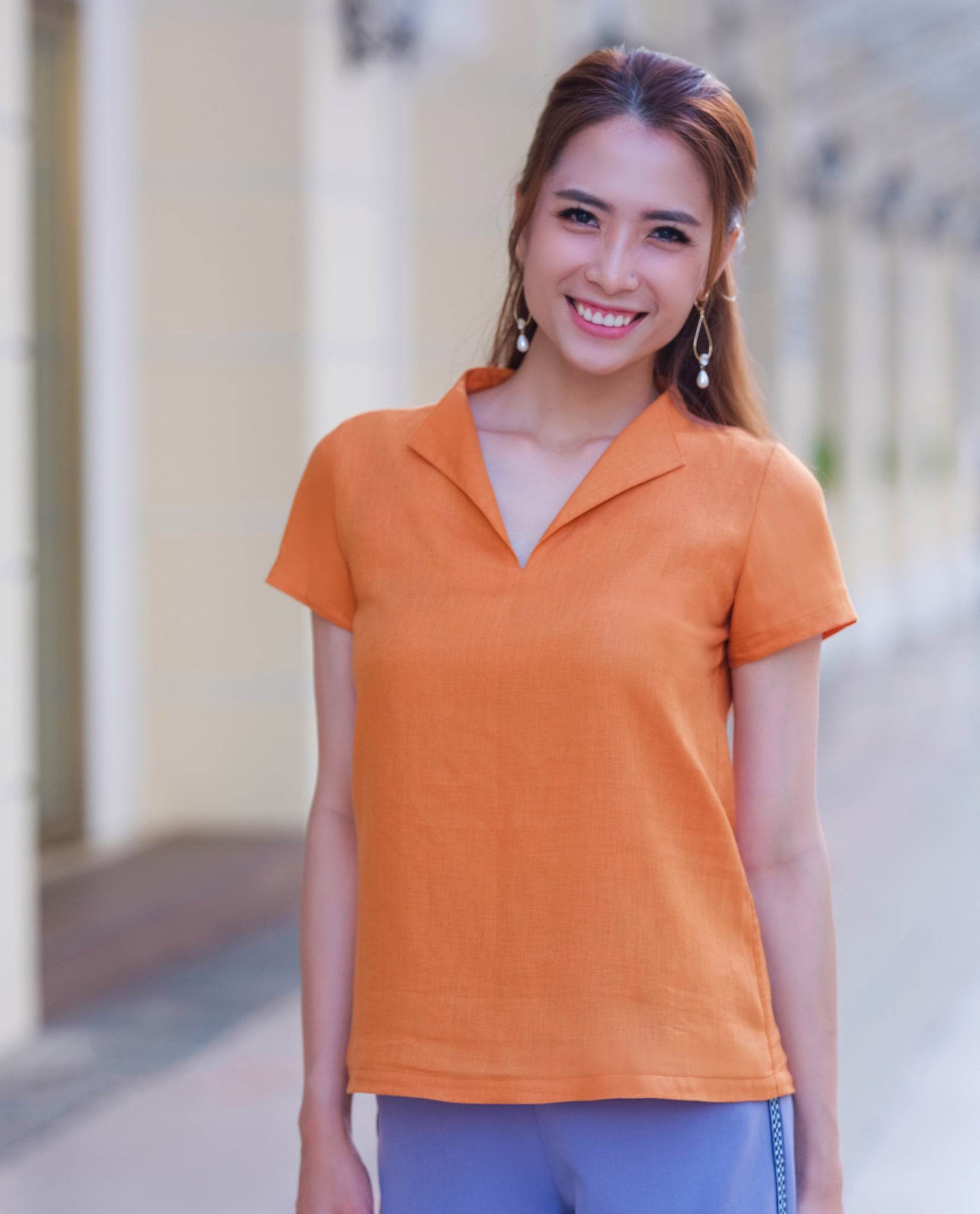 Áo Cổ Ve Linen Gạch TOP158 - Hity