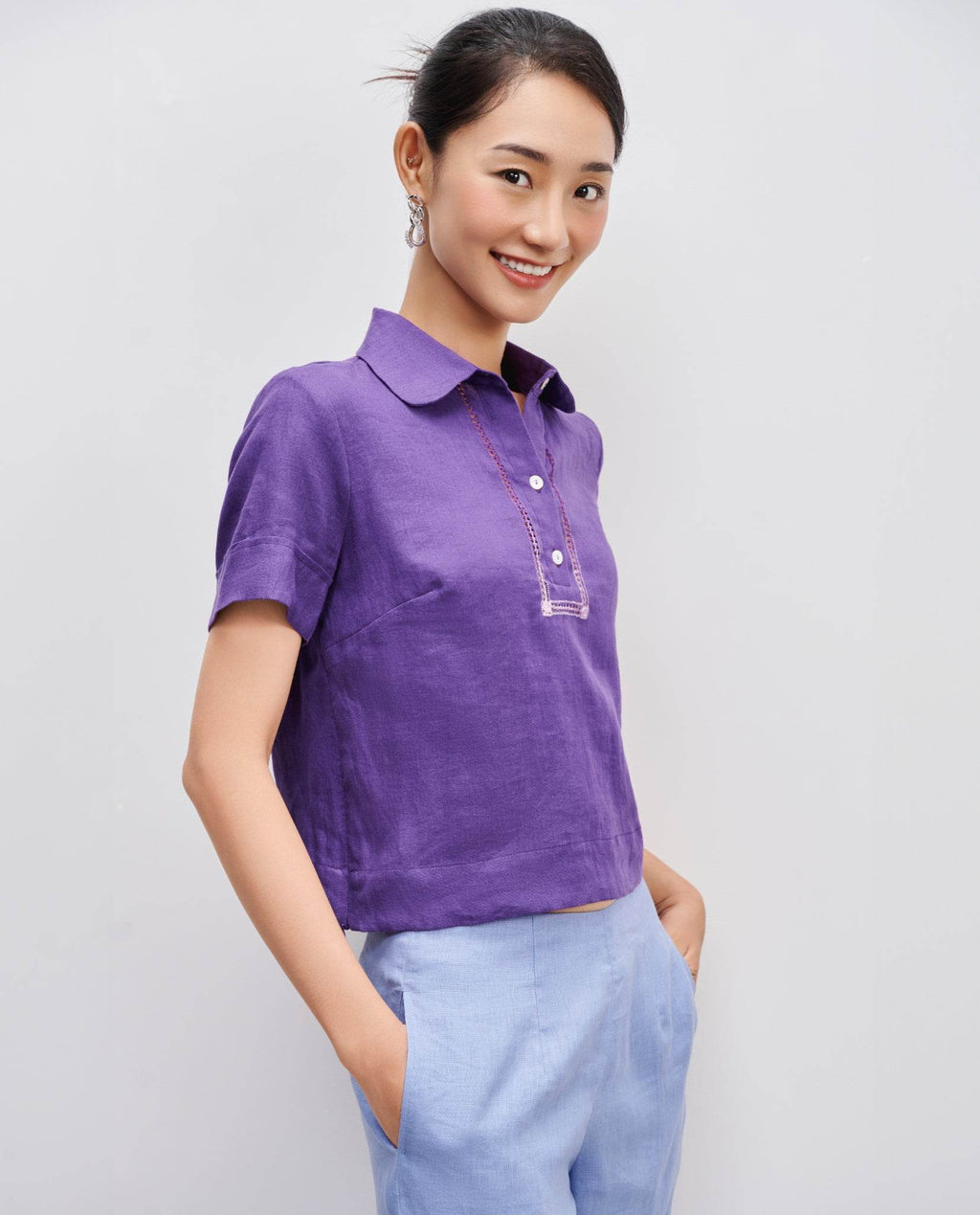 Áo Sơ Mi Linen Thêu Tay Tơ TOP195 - Hity