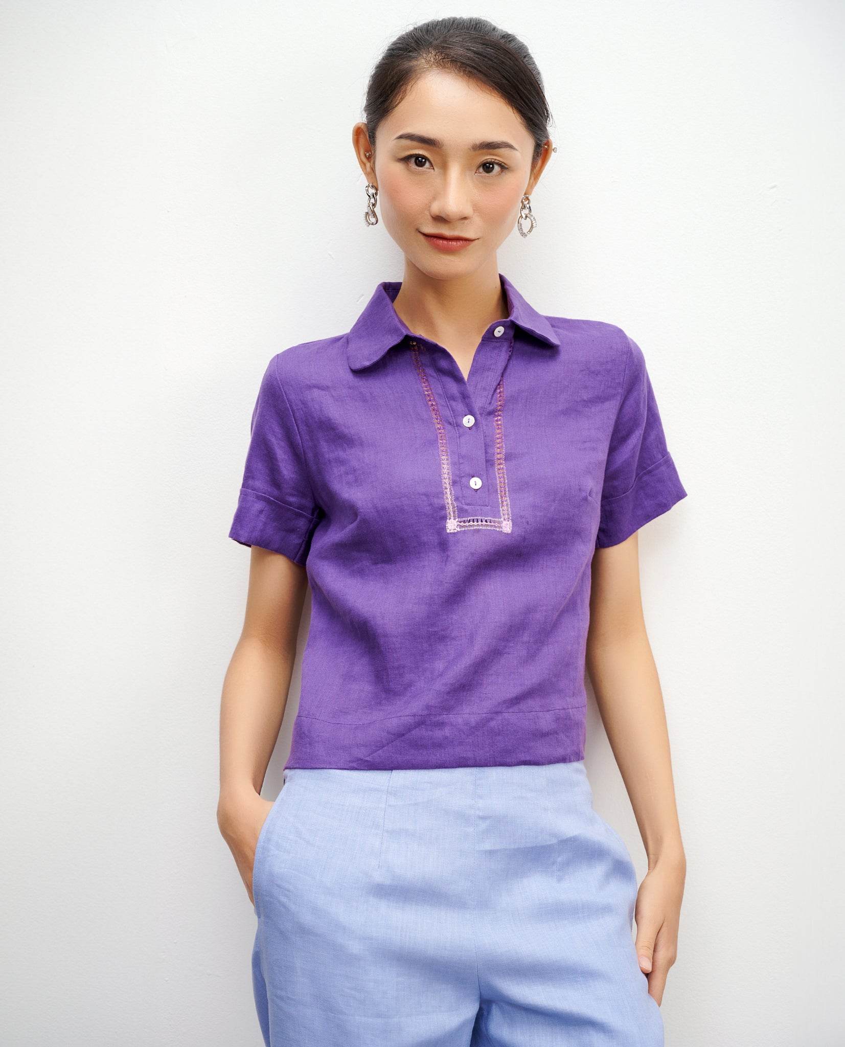 Áo Sơ Mi Linen Thêu Tay Tơ TOP195 - Hity